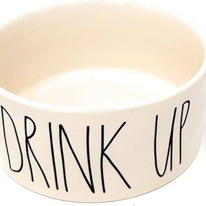 Rae Dunn Cream 'Drink Up' dog Bowl